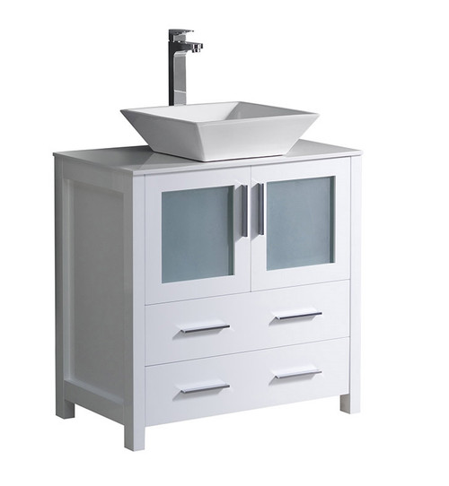 FCB6230WH-CWH-V Fresca Torino 30" White Modern Bathroom Cabinet w/ Top & Vessel Sink