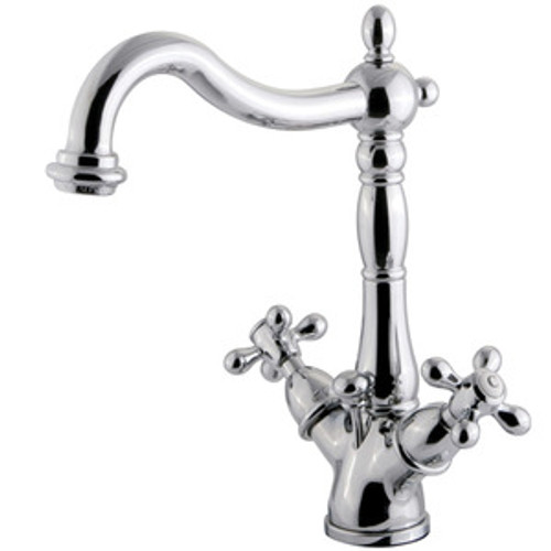 Kingston Brass Two Handle Mono Deck Two Handle Single Hole Lavatory Faucet with Brass Pop-Up Drain & Optional Deck Plate - Polished Chrome KS1431AX