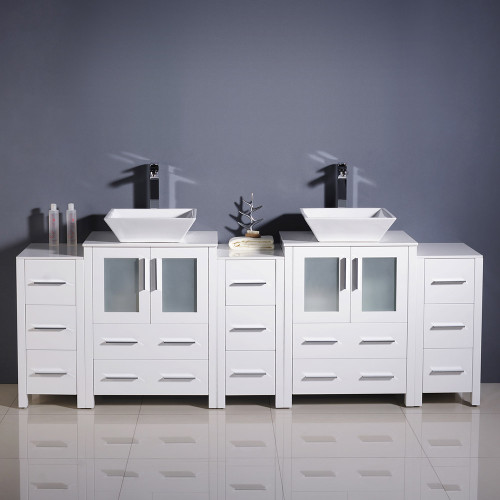 Fresca FCB62-72WH-CWH-V Fresca Torino 84" White Modern Double Sink Bathroom Cabinets w/ Tops & Vessel Sinks