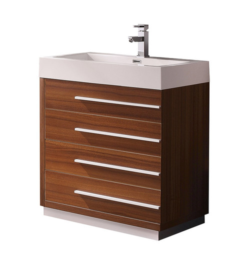 FCB8030TK-I Fresca Livello 30" Teak Modern Bathroom Cabinet w/ Integrated Sink