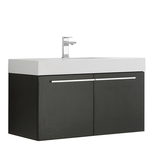 FCB8090BW-I Fresca Vista Black 36" Wall Mount Bathroom Cabinet w/ Integrated Sink