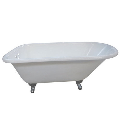 Kingston Brass VCT3D663019NT1 66" Cast Iron Roll Top Clawfoot Tub With 3-3/8" Tub Wall Drillings - Painted White/Chrome Feet