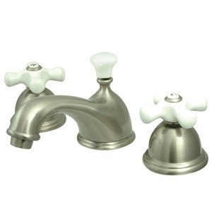 Kingston Brass Two Handle 8" to 16" Widespread Lavatory Faucet with Brass Pop-Up Drain - Satin Nickel KS3968PX