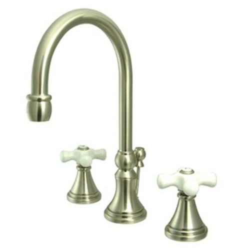 Kingston Brass Two Handle 8" to 16" Widespread Lavatory Faucet with Brass Pop-Up Drain - Satin Nickel KS2988PX