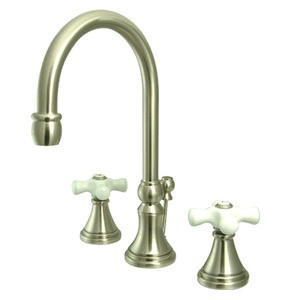 Kingston Brass Two Handle 8" to 16" Widespread Lavatory Faucet with Brass Pop-Up Drain - Brushed Nickel KS2988PX