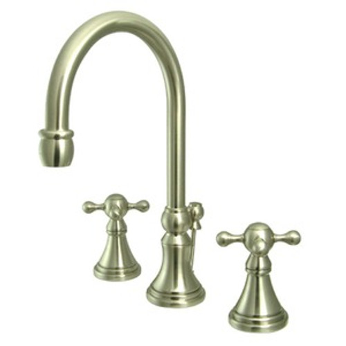 Kingston Brass Two Handle 8" to 16" Widespread Lavatory Faucet with Brass Pop-Up Drain - Satin Nickel KS2988KX