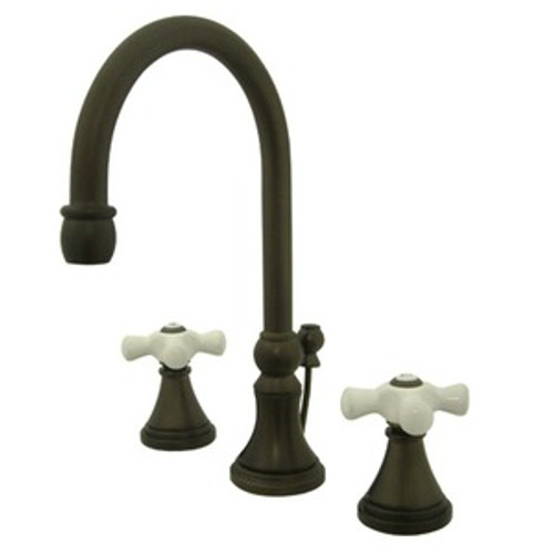 Kingston Brass Two Handle 8" to 16" Widespread Lavatory Faucet with Brass Pop-Up Drain - Oil Rubbed Bronze KS2985PX