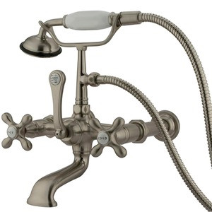 Kingston Brass Wall Mount Clawfoot Tub Filler Faucet with Hand Shower - Satin Nickel CC547T8