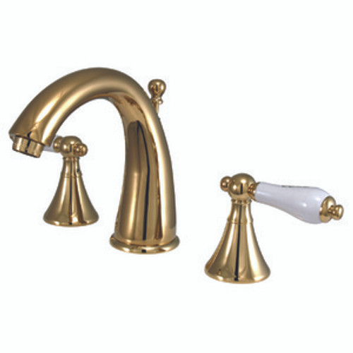 Kingston Brass Two Handle 8" to 16" Widespread Lavatory Faucet with Brass Pop-Up Drain - Polished Brass KS2972PL