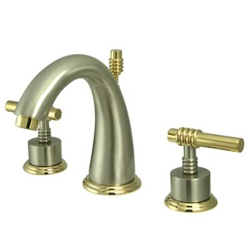 Kingston Brass Two Handle 8" to 16" Widespread Lavatory Faucet with Brass Pop-Up Drain - Satin Nickel/Polished Brass KS2969ML