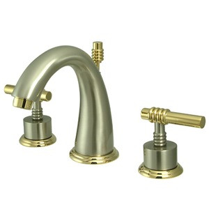 Kingston Brass Two Handle 8" to 16" Widespread Lavatory Faucet with Brass Pop-Up Drain - Brushed Nickel/Polished Brass KS2969ML