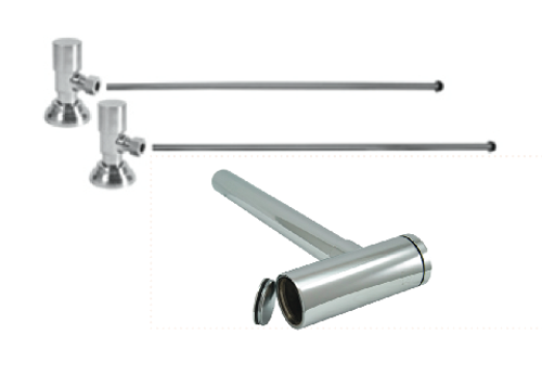 Mountain Plumbing  MT9002-NL-SC  Lavatory Supply Kit w/ Decorative Trap & Clean-Out Plug - Angle - Contemporary Round Handle - (5/8" O.D.) 1/2"  - Satin Chrome