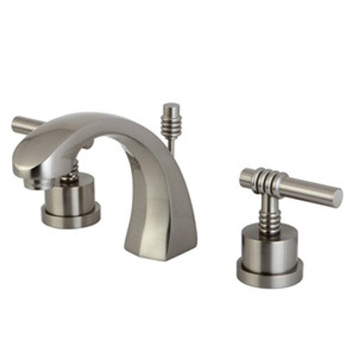 Kingston Brass Two Handle 8" to 16" Widespread Lavatory Faucet with Brass Pop-Up Drain - Satin Nickel KS4988ML