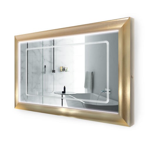 LED Lighted Gold Frame Bathroom Mirror with Defogger - 48 " x 30 "  Elsie by Krugg