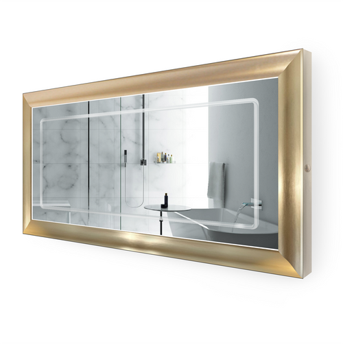 LED Lighted Gold Frame Bathroom Mirror with Defogger - 60 " x 30 " Elsie by Krugg