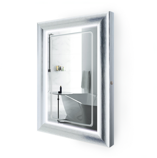 LED Lighted Silver Frame Bathroom Mirror with Defogger - 24 " x 36 " Elsie by Krugg