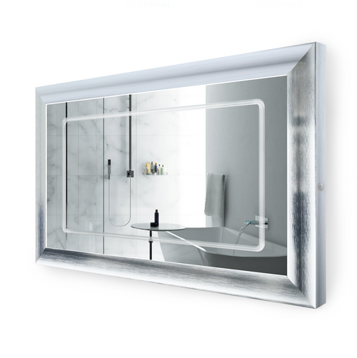 LED Lighted Silver Frame Bathroom Mirror with Defogger - 48 " x 30 " Elsie by Krugg