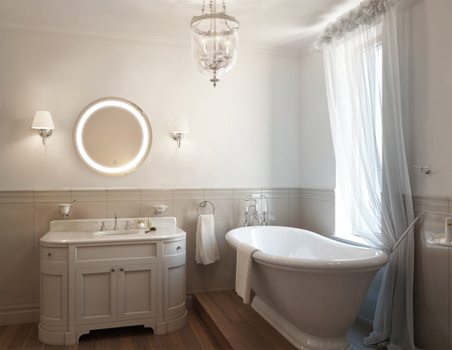 Round Vanity Bathroom LED Lighted Mirror With Dimmer & Defogger 24 Inch x 24 Inch , Icon by Krugg