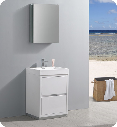 Fresca Senza Valencia 24" Glossy White Free Standing  Bathroom Vanity w/ Medicine Cabinet