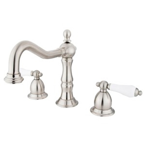 Kingston Brass Two Handle 8" to 14" Widespread Lavatory Faucet with Brass Pop-Up Drain - Satin Nickel KS1978PL