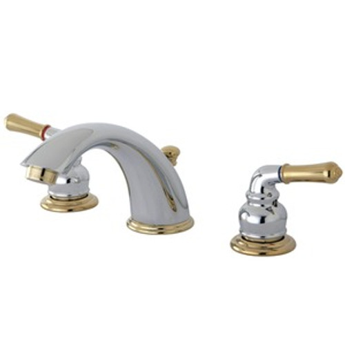 Kingston Brass Two Handle 4" to 8" Mini Widespread Lavatory Faucet with Pop-Up Drain Drain - Polished Chrome/Polished Brass KB964