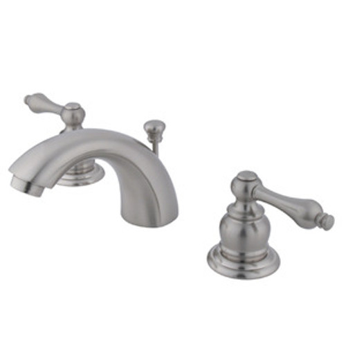 Kingston Brass Two Handle 4" to 8" Mini Widespread Lavatory Faucet with Pop-Up Drain Drain - Satin Nickel KB948AL