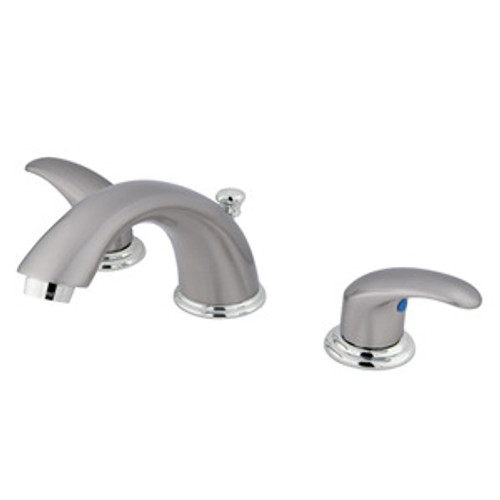 Kingston Brass Two Handle 4" to 8" Mini Widespread Lavatory Faucet with Pop-Up Drain Drain - Satin Nickel/Polished Chrome