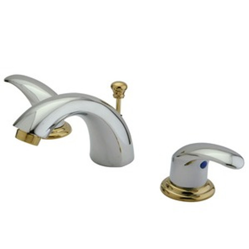 Kingston Brass Two Handle 4" to 8" Mini Widespread Lavatory Faucet with Pop-Up Drain Drain - Polished Chrome/Polished Brass