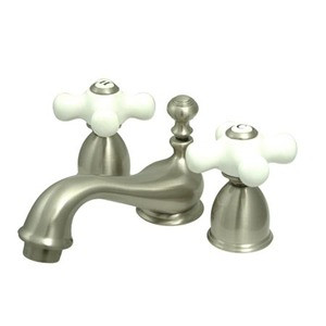 Kingston Brass Two Handle 4" to 8" Mini Widespread Lavatory Faucet with Brass Pop-Up Drain - Brushed Nickel KS3958PX