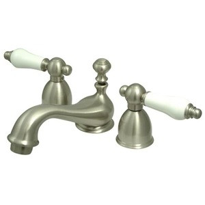 Kingston Brass Two Handle 4" to 8" Mini Widespread Lavatory Faucet with Brass Pop-Up Drain - Brushed Nickel KS3958PL