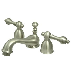 Kingston Brass Two Handle 4" to 8" Mini Widespread Lavatory Faucet with Brass Pop-Up Drain - Brushed Nickel KS3958AL