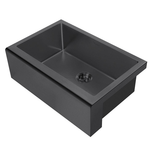 Whitehaus WHNPL3020-MBLK Noah Plus 16 Gauge Single Bowl Matte Textured Undermount Sink with Seamless Front Apron - Matte Black - 30 inch