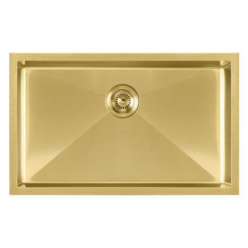 Whitehaus WHNPL2918-B Noah Plus 16 Gauge Single Bowl Linen Textured Undermount or Drop-in Sink - Brass - 19 inch