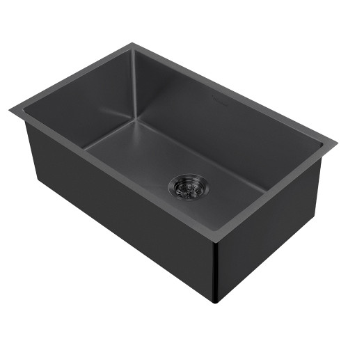 Whitehaus WHNPL2918-MBLK Noah Plus 16 Gauge Single Bowl Matte Textured Undermount or Drop-in Sink - Matte Black