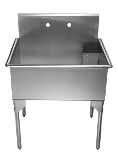 Whitehaus WHLS3024-NP Pearlhaus Brushed Stainless Steel Single Bowl Commerical Freestanding Utility Sink - 33 inch