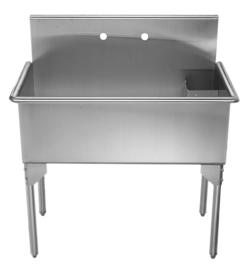 Whitehaus WHLS3618-NP Pearlhaus Brushed Stainless Steel Large Single Bowl Commerical Freestanding Utility Sink