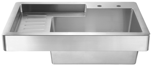Whitehaus WH33209-NP Pearlhaus Brushed Stainless Steel Single Bowl Drop in Utility Sink with Drainboard - 33 inch