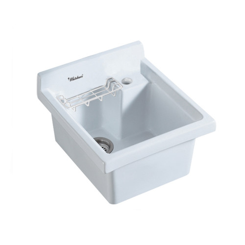 Whitehaus WH474-53 China Single Bowl Drop-in Sink with Wire Basket and 3 1/2 Inch Off Center Drain - White - 20 inch