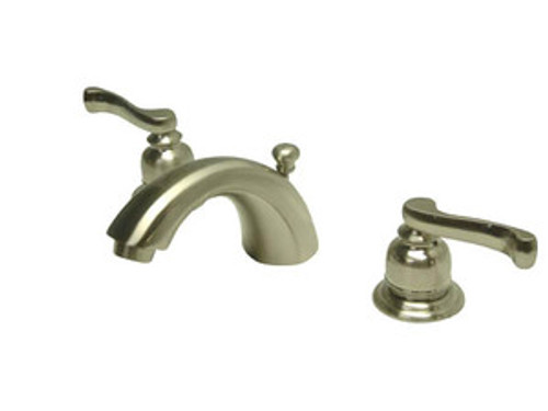 Kingston Brass Two Handle 4" to 8" Mini Widespread Lavatory Faucet with Brass Pop-Up Drain - Satin Nickel KB8958FL