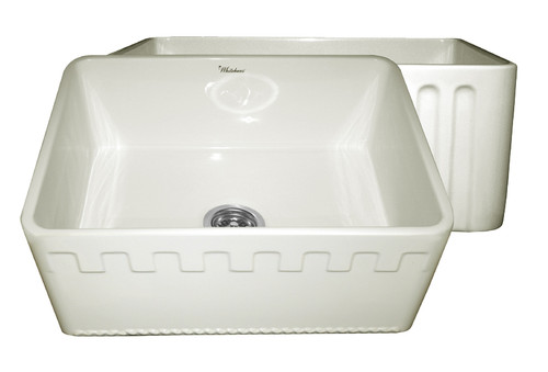 Whitehaus WHFLATN2418-BISCUIT Farmhaus Fireclay Reversible Sink with Castlehaus Design or Fluted Front Apron - Biscuit