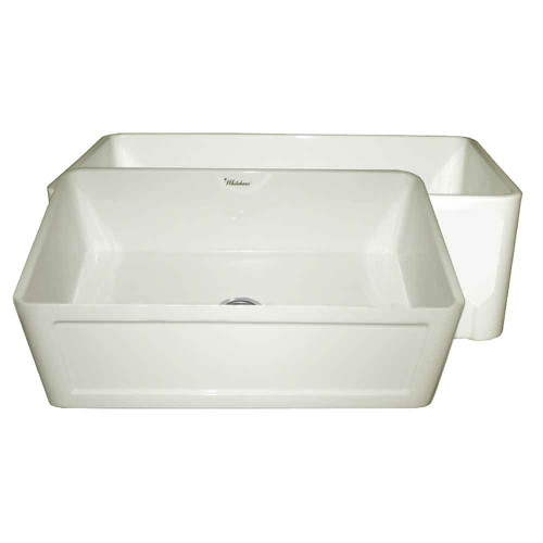 Whitehaus WHFLCON3018-BISCUIT Farmhaus Fireclay Reversible Sink with Concave or Fluted Front Apron - Biscuit