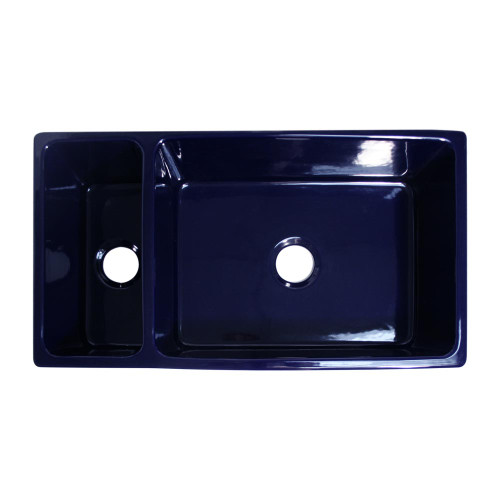 Whitehaus WHQDB542-BLUE Farmhaus Fireclay Quatro Alcove Large Reversible Sink and Small Bowl with Decorative 2 1/2 in. Lip on Both Sides - Sapphire Blue