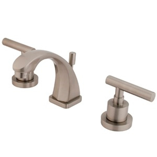 Kingston Brass Two Handle 4" to 8" Mini Widespread Lavatory Faucet with Brass Pop-Up Drain - Satin Nickel KS4948CML