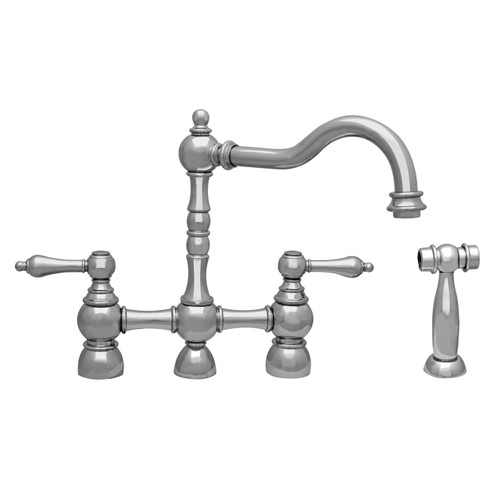 Whitehaus WHEGB-34656-C Englishhaus Bridge Kitchen Faucet with Lever Handles & Brass Side Spray - Polished Chrome