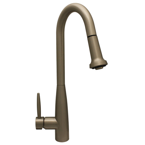 Whitehaus WH2070838-BN Jem Collectin Single Handle Kitchen Faucet, Gooseneck Spout and Pull-Down Spray Head - Brushed Nickel