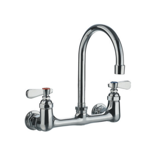 Whitehaus WHFS9814-P5-C Heavy Duty Wall Mount Utility Faucet with Gooseneck Spout and Lever Handles - Polished Chrome