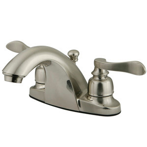 Kingston Brass Two Handle 4" Centerset Lavatory Faucet with Pop-Up Drain - Brushed Nickel KB8648NFL