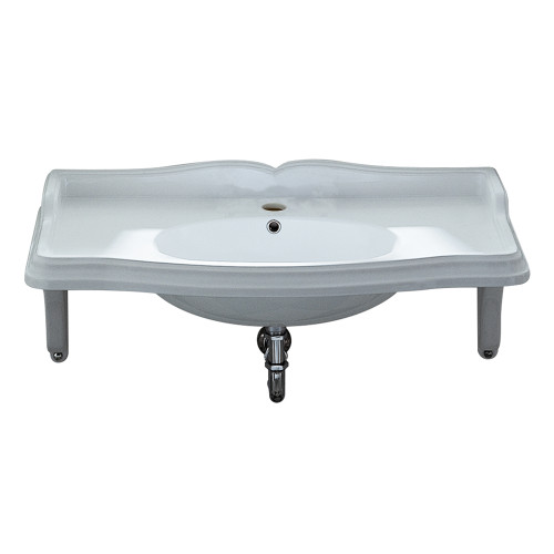 Whitehaus AR864-MNSLEN-1H Isabella Large Rectangular Wall Mount Sink with Integrated Oval Bowl, Single Hole Faucet Drilling and Ceramic Shelf Supports - White - 35 inch