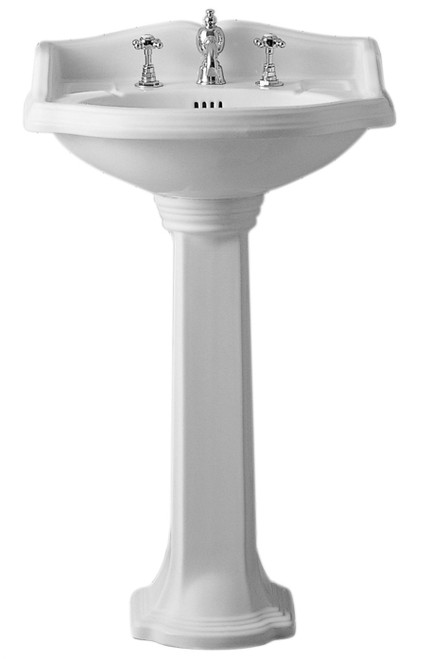 Whitehaus AR814-AR815-3H Isabella Traditional Pedestal with Integrated Oval Bowl, widespread Faucet Drilling - White