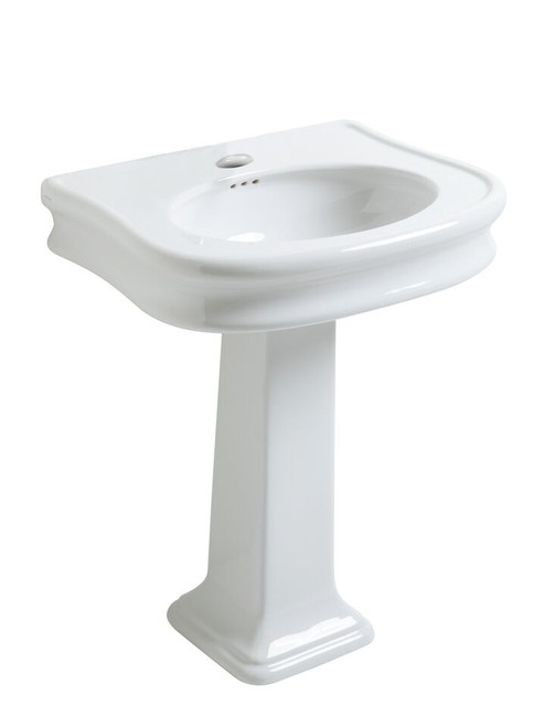 Whitehaus LA10-LA03-1H Isabella Traditional Pedestal Sink with Integrated Oval Bowl, Seamless Rounded Decorative Trim - White